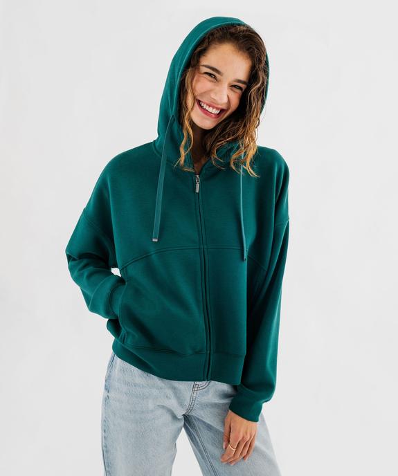 Sweat zippé à capuche coupe ample en maille stretch douce femme vue2 - GEMO(FEMME PAP) - GEMO