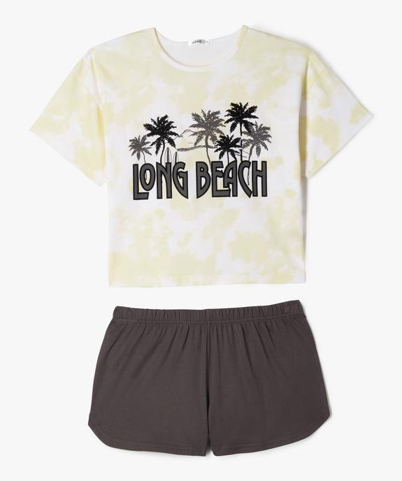 Pyjashort bicolore avec motif plage fille vue1 - GEMO 4G FILLE - GEMO