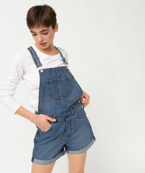Salopette femme en jean coupe courte vue2 - GEMO 4G FEMME - GEMO