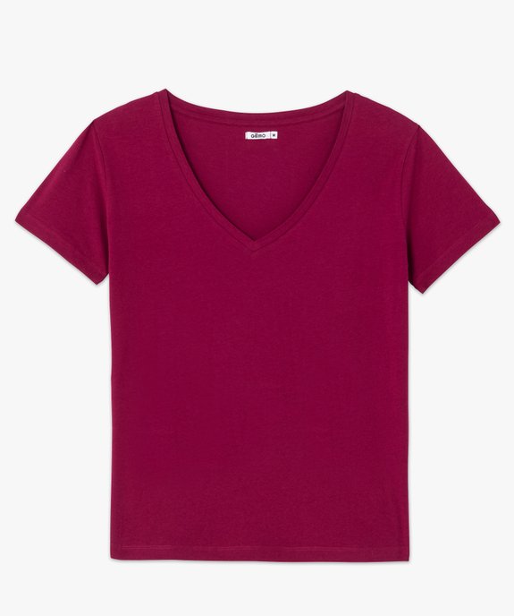 Tee-shirt femme à manches courtes avec col V vue4 - GEMO(FEMME PAP) - GEMO