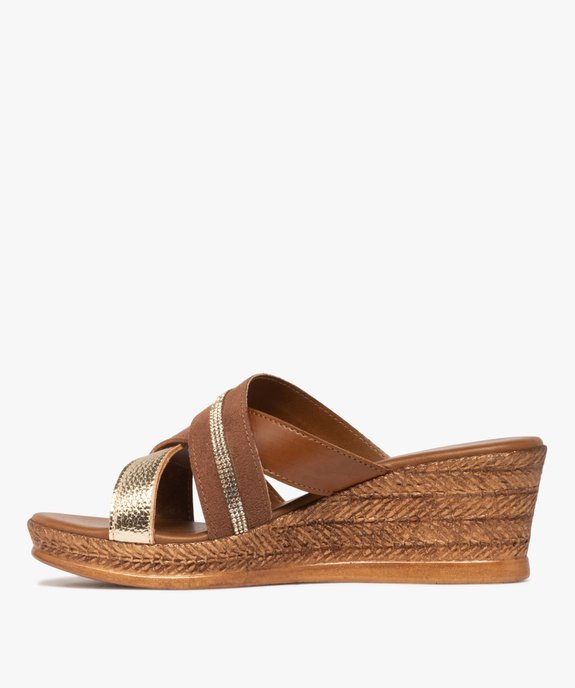 Mules femme à talon compensé et brides croisées contrastantes avec strass et effet métallisé vue3 - GEMO(URBAIN) - GEMO