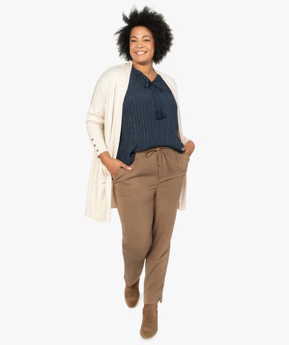 Pantalon femme en toile avec ceinture élastiquée vue5 - GEMO (G TAILLE) - GEMO