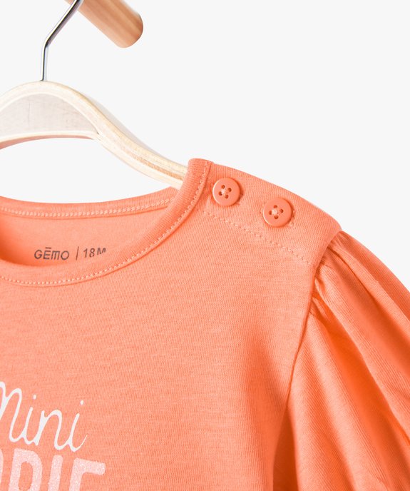 Tee-shirt bébé fille à manches ballon et message pailleté vue2 - GEMO(BEBE DEBT) - GEMO