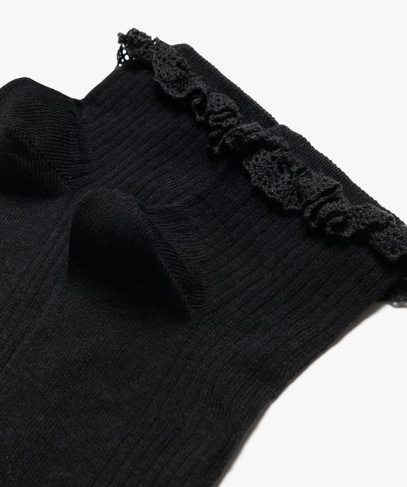 Socquettes en maille côtelée avec bord en dentelle femme (lot de 2 paires). vue2 - GEMO(HOMWR FEM) - GEMO