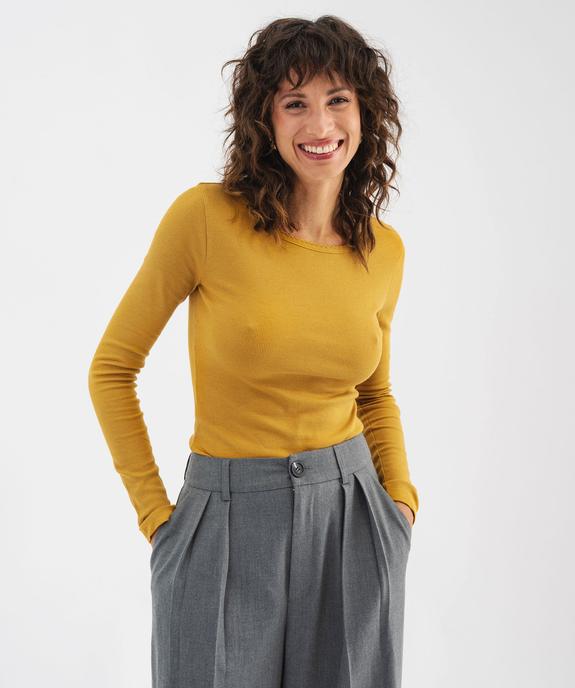 Tee-shirt manches longues en maille côtelée extensible femme vue1 - GEMO 4G FEMME - GEMO