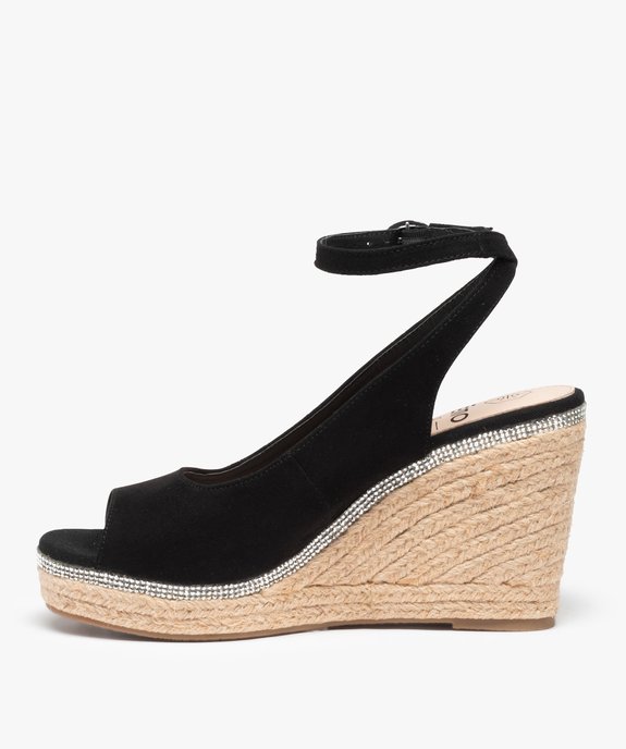 Sandales femme compensées en suédine unie et strass vue3 - GEMO 4G FEMME - GEMO
