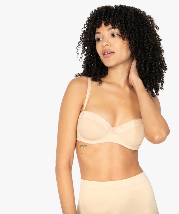 Soutien-gorge balconnet en microfibre et dentelle vue1 - GEMO(HOMWR FEM) - GEMO