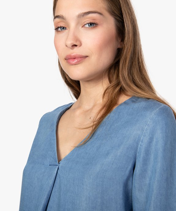 Blouse femme en chambray uni à manches retroussables vue2 - GEMO(FEMME PAP) - GEMO