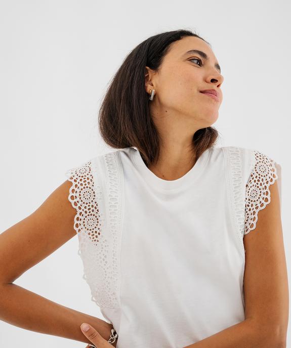 Tee-shirt sans manches avec empiècements en dentelle femme vue2 - GEMO(FEMME PAP) - GEMO