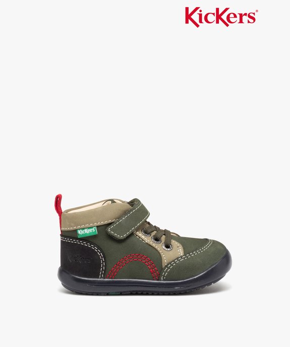 Chaussures premiers pas bébé garçon en cuir à lacets élastiques et à scratch - Kickers vue1 - KICKERS - GEMO