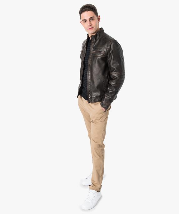 Blouson motard zippé en similicuir vue5 - GEMO (HOMME) - GEMO
