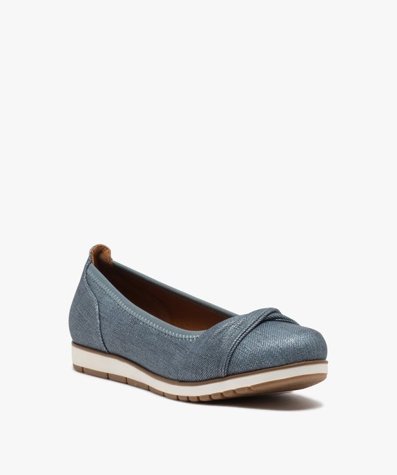 Ballerines femme confort unies effet drapé en denim  vue2 - GEMO (CONFORT) - GEMO