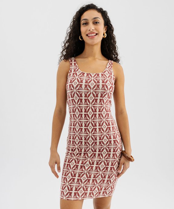 Robe courte à bretelles en jersey stretch imprimé femme vue1 - GEMO(FEMME PAP) - GEMO