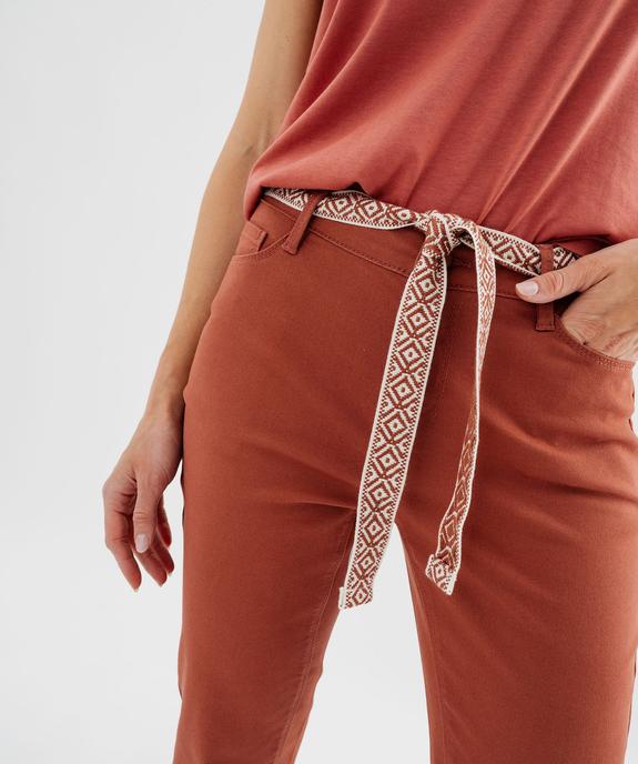 Pantacourt slim taille haute en coton stretch avec ceinture à nouer femme vue2 - GEMO 4G FEMME - GEMO