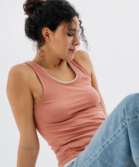 Débardeur en coton avec finitions contrastantes femme vue1 - GEMO 4G FEMME - GEMO