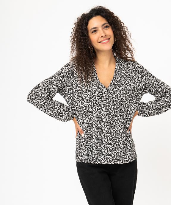 Tee-shirt à manches longues et col V à motifs fleuris femme vue5 - GEMO 4G FEMME - GEMO