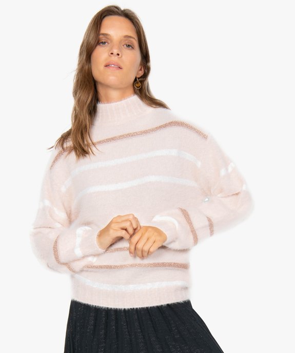 Pull femme en maille poilue avec rayures pailletées vue1 - GEMO(FEMME PAP) - GEMO