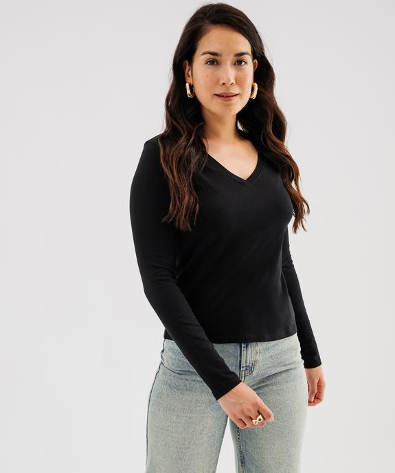 Tee-shirt manches longues et col V uni femme vue6 - GEMO 4G FEMME - GEMO