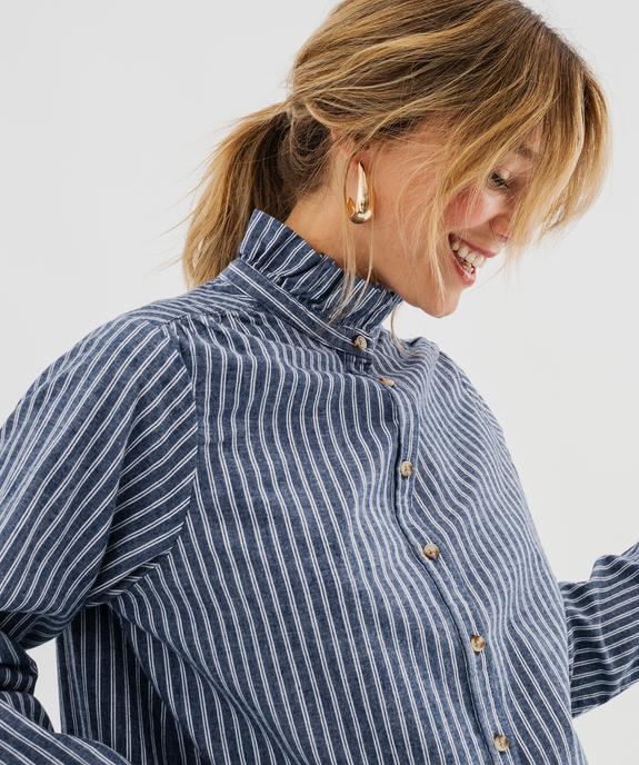 Chemise manches longues à rayures et col victorien femme vue2 - GEMO 4G FEMME - GEMO