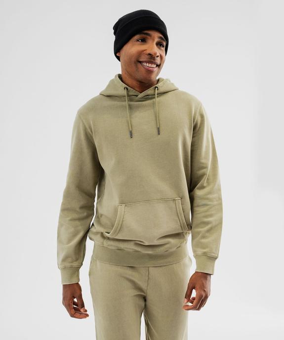 Sweat à capuche coloris délavé intérieur bouclette homme vue2 - GEMO (HOMME) - GEMO