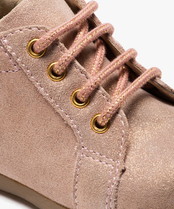 Chaussures premiers pas bébé fille en cuir suédé pailleté et à lacets  vue6 - GEMO(BEBE DEBT) - GEMO