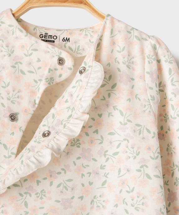 Pyjama en coton à motifs fleuris avec fermeture devant bébé fille vue2 - GEMO 4G BEBE - GEMO