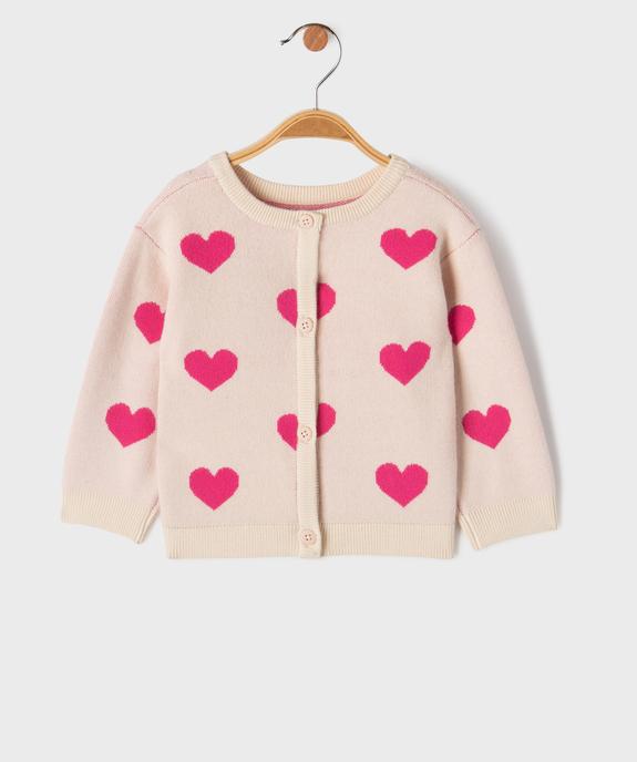 Gilet à col rond double porté avec motifs coeurs bébé fille vue1 - GEMO(BEBE DEBT) - GEMO