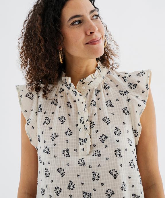 Robe courte sans manches en voile de coton fleuri femme vue2 - GEMO(FEMME PAP) - GEMO