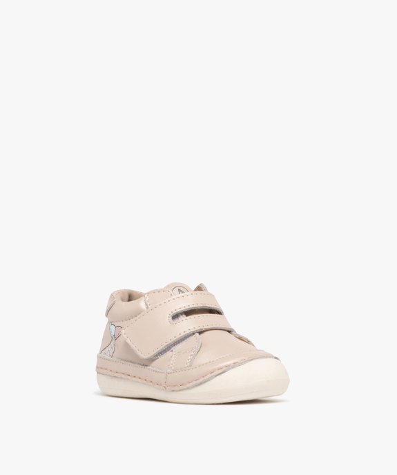 Chaussures premiers pas en cuir souple à scratch bébé fille - Alma vue2 - ALMA - GEMO