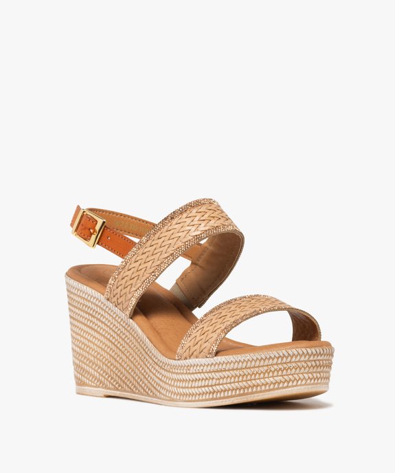 Sandales femme à talon compensé et brides effet tissé avec paillettes vue2 - VALENTINA BALDA - GEMO