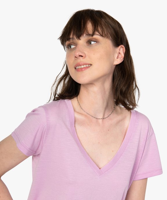 Tee-shirt femme à manches courtes et grand col V vue2 - GEMO(FEMME PAP) - GEMO