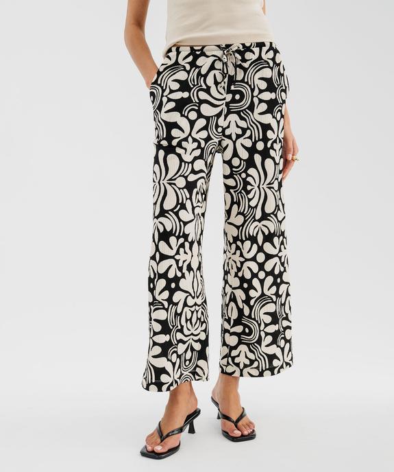 Pantalon ample en matière texturée avec ceinture élastique femme vue2 - GEMO 4G FEMME - GEMO