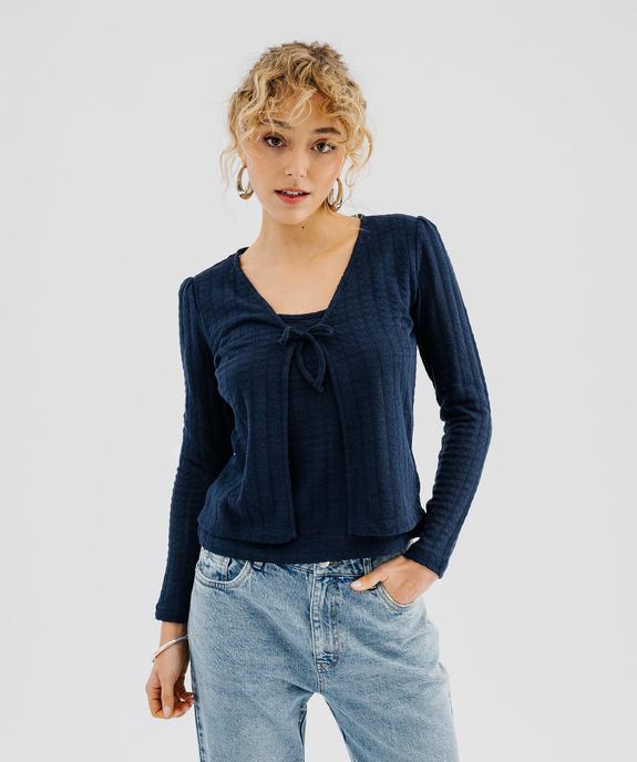 Tee-shirt manches longues en maille effet 2 en 1 femme vue1 - GEMO(FEMME PAP) - GEMO
