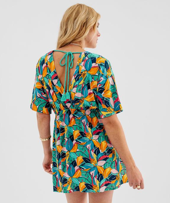 Robe de plage courte en viscose à encolure V et découpes côtés femme vue5 - GEMO 4G FEMME - GEMO