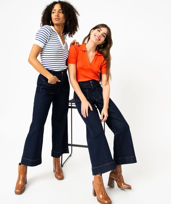 Jean « wide leg » taille haute avec poches plaquées femme vue6 - GEMO 4G FEMME - GEMO