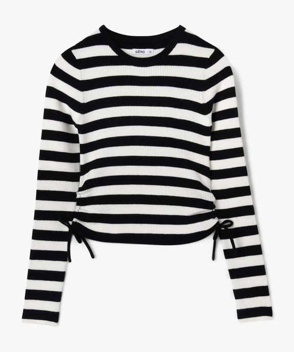 Pull court en maille côtelée froncé sur les côtés fille vue1 - GEMO (JUNIOR) - GEMO