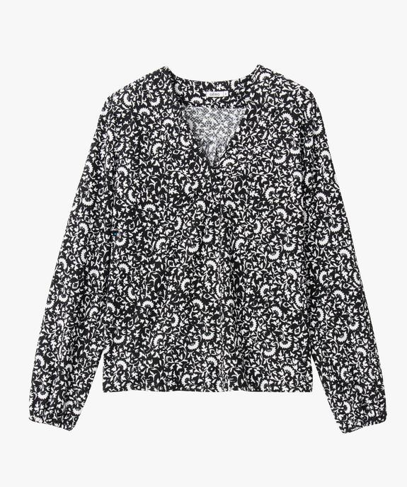 Tee-shirt à manches longues et col V en maille texturée femme vue4 - GEMO 4G FEMME - GEMO