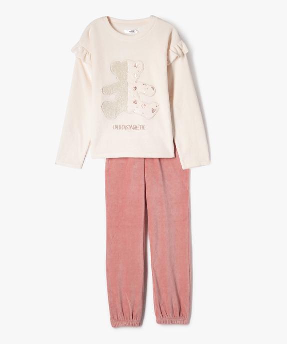 Pyjama en velours bicolore fille avec volants - LuluCastagnette vue1 - LULUCASTAGNETTE - GEMO