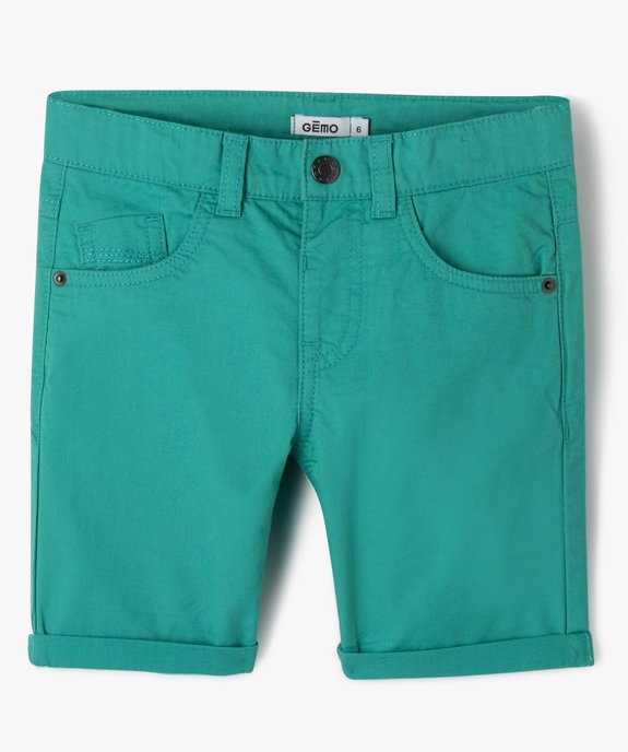 Bermuda garçon en coton twill uni à revers vue1 - GEMO 4G GARCON - GEMO