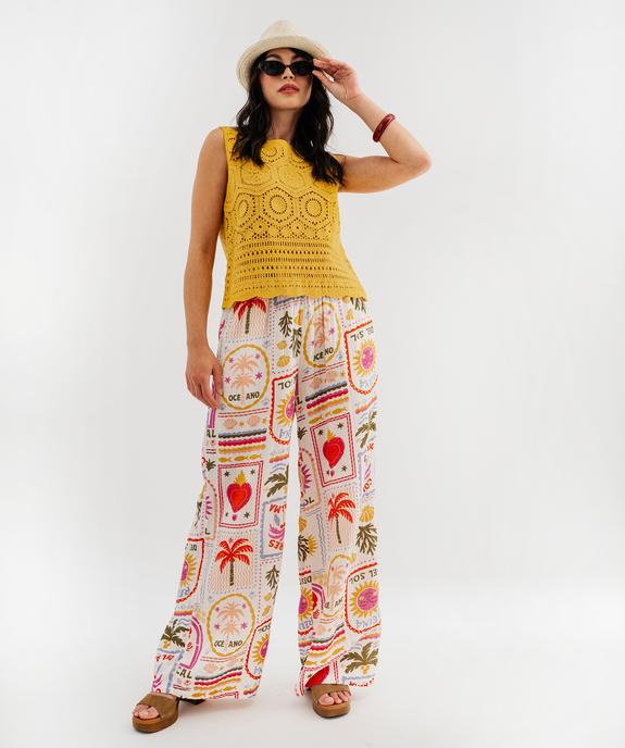 Pantalon en gaze de coton imprimée femme vue4 - GEMO(FEMME PAP) - GEMO