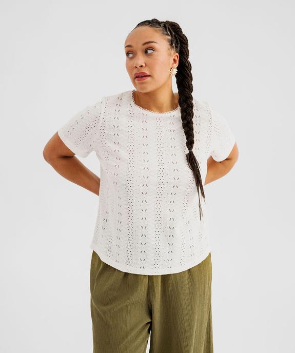 Tee-shirt manches courtes en maille ajourée femme grande taille vue2 - GEMO (G TAILLE) - GEMO