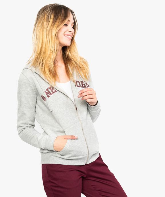 Sweat femme zippé à capuche et motif vue1 - FOLLOW ME - GEMO