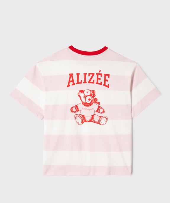 Tee-shirt manches courtes à larges rayures et imprimé dos mixte - LuluCastagnette X Alizée vue2 - LULUCASTAGNETTE - GEMO