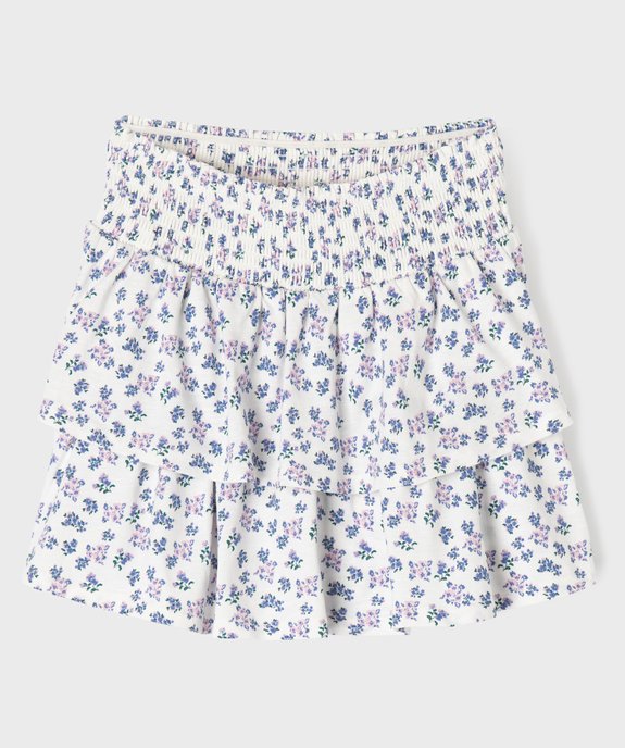 Jupe short fleurie à volants et taille à smocks fille vue1 - GEMO 4G FILLE - GEMO