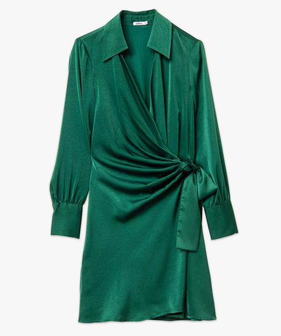 Robe portefeuille courte à manches longues en satin femme vue5 - GEMO(FEMME PAP) - GEMO