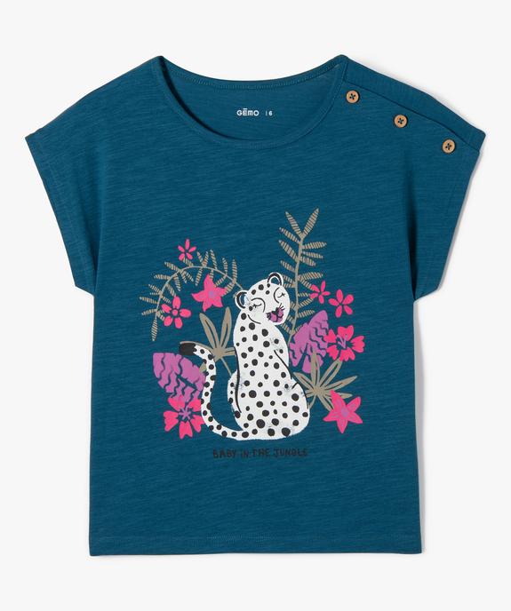 Tee-shirt fille avec motif sur le buste et boutons sur l’épaule vue1 - GEMO 4G FILLE - GEMO