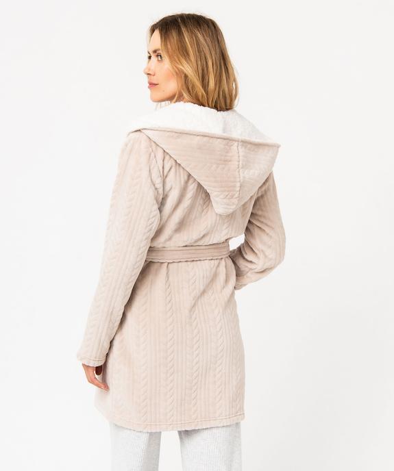 Robe de chambre femme courte à capuche en maille peluche vue3 - GEMO(HOMWR FEM) - GEMO