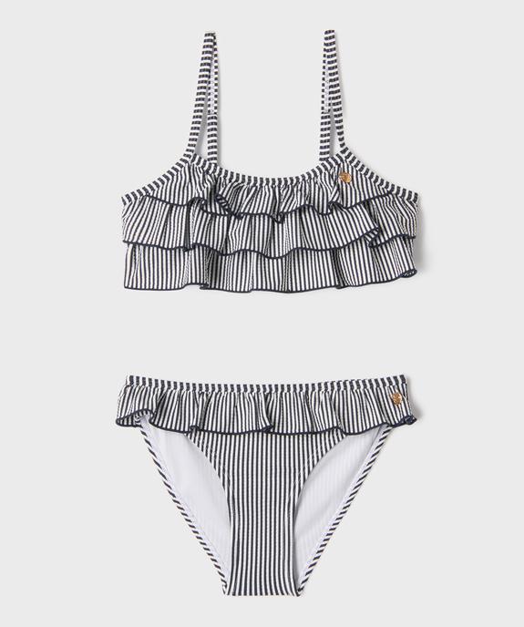 Maillot de bain 2 pièces à rayures et volants fille - LuluCastagnette vue1 - LULUCASTAGNETTE - GEMO