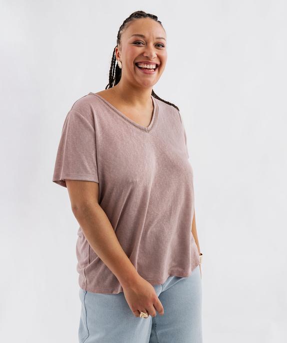 Tee-shirt manches courtes pailleté à col V femme grande taille vue4 - GEMO (G TAILLE) - GEMO