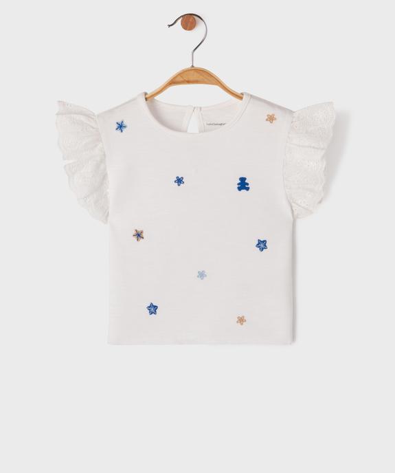 Tee-shirt à motifs brodés et manches volantées bébé fille - LuluCastagnette vue1 - LULU CASTAGNETTE G4G D - GEMO